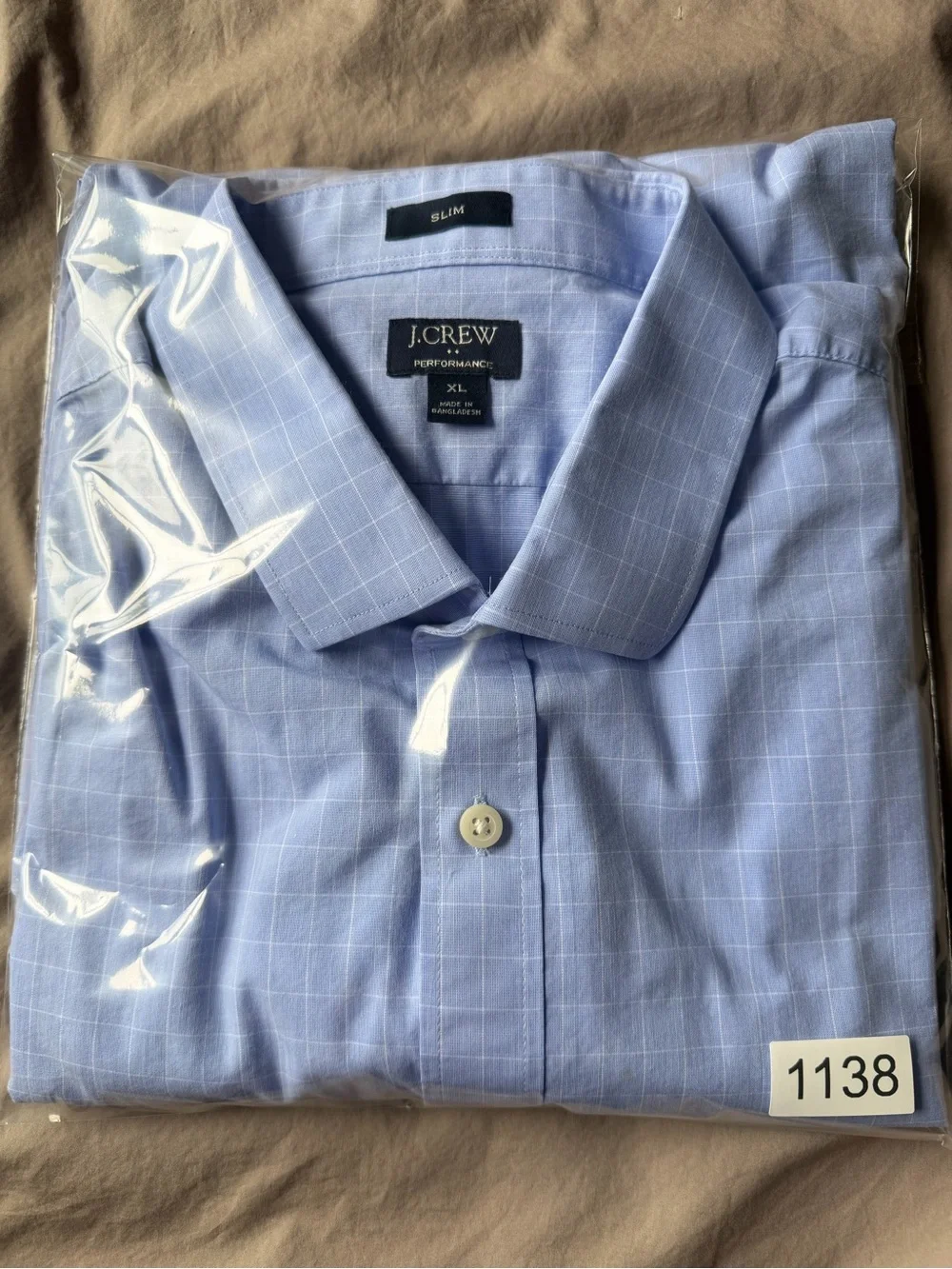 J Crew Mens Blue Checkered Slim Performance Long Sleeve Button Up Shirt Size XL